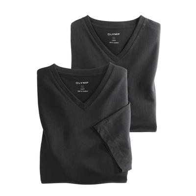 T-Shirt OLYMP "Casual", Herren, Gr. S, schwarz, Obermaterial: 100% Baumwolle, Basic, V-Ausschnitt, Shirts T-Shirt, mit Ton-in-Ton Logostickerei am Ärmel