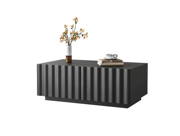 Flieks Couchtisch Wellenmuster 2 Schubladen modern Stauraum, Schwarz, 50x40x100 cm, Wohnzimmer, Wohnzimmertische, Couchtische