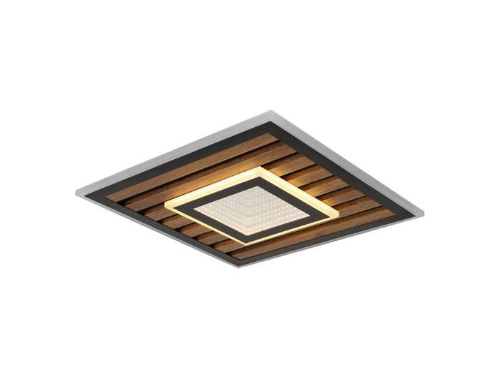 Globo Led-Deckenleuchte Woody, Schwarz, Weiß, Dunkelbraun, Metall, Kunststoff, quadratisch, 40x6x40 cm, CE, 3-fach schaltbar, Stufenschalter, Lampen & Leuchten, LED Beleuchtung, LED-Deckenleuchten