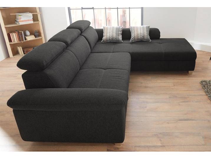 Ecksofa JOCKENHÖFER GRUPPE Landshut L-Form, B: 295 cm , grau (anthrazit), B:295cm H:102cm T:214cm, Struktur ( 100% Polyester);Zierkissen: 100% Polyester, Sofas, Ecksofa, mit Schlaffunktion, Kopfteilverstellung & 2 Zierkissen