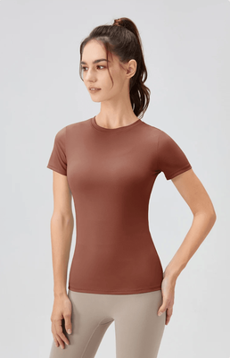 Inspire Essentials Quick Dry Yoga Workout Shirt Fitted Sports Tee For Womens Running And Gym Training l brown