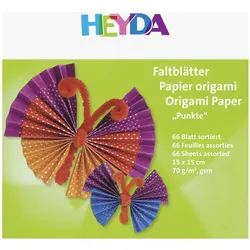 5x Heyda, Bastelpapier, Falblätter Papier 15x15cm 6 Farben sortiert VE=66 Blatt (70 g/m2, 1x)