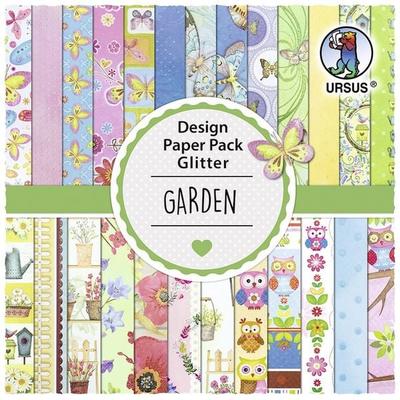 URSUS Spezialpapiere Design Paper Pack Glitter Garden, 30 Blatt