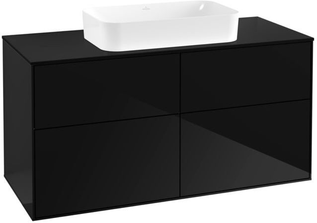 Villeroy und Boch Finion Waschtischunterschrank G67200PH 120x60,3x50,1cm, Glass Black Matt, Glossy Black Lacquer