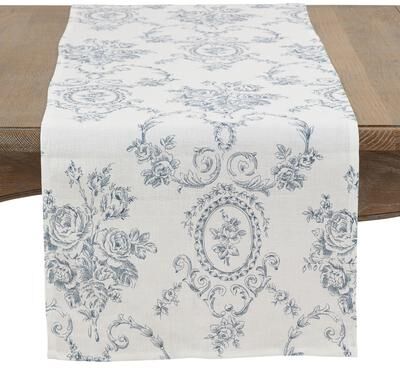 Saro Lifestyle Ornate Floral Linen Blend Table Runner - Decorative Table Runner for Dining & Console Tables
