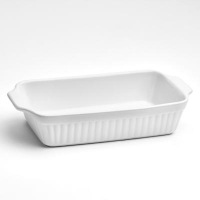 Auflaufform VAN WELL "Backform rechteckig, 36 x 20 x 7,4 cm, mit Rillenstruktur", weiß, B:36cm L:20,5cm, Keramik, Auflaufformen, weiß, spülmaschinen- und mikrowellenfest