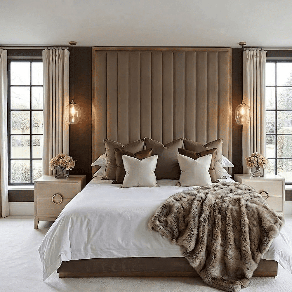 Valentina Truffle & Gold Channelled Headboard, Emperor