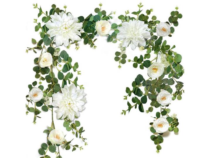 Blumengirlande mit Dahlien und Rosen 190 cm Weiß, Mehrfarbig, 10 cm, Dekoration, Blumen & Blumentöpfe, Kunstblumen