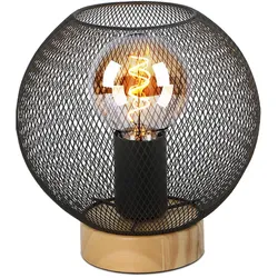 LED Tischleuchte Tischlampe Arbeitszimmer Gitteroptik Schwarz Holz H 20 cm