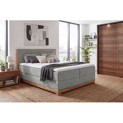 Boxbett OTTO HOME "Fennor, Doppelbett, Polsterbett, Federkernbett, Komforbett, 160/180 cm", hellgrau, B:186cm L:213cm, 100% PES, Komplettbetten, Boxbett: 5-Z-Taschenfederkern im Unterbau, Härtegrad 3, inkl. Topper