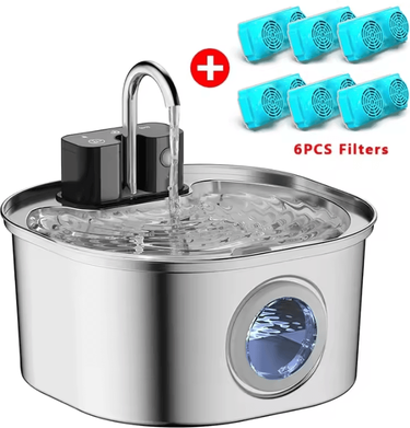 Inspire Curations AquaFlow Wireless Stainless Steel Pet Water Fountain 3.2L with 6pcs Filters 3.2l