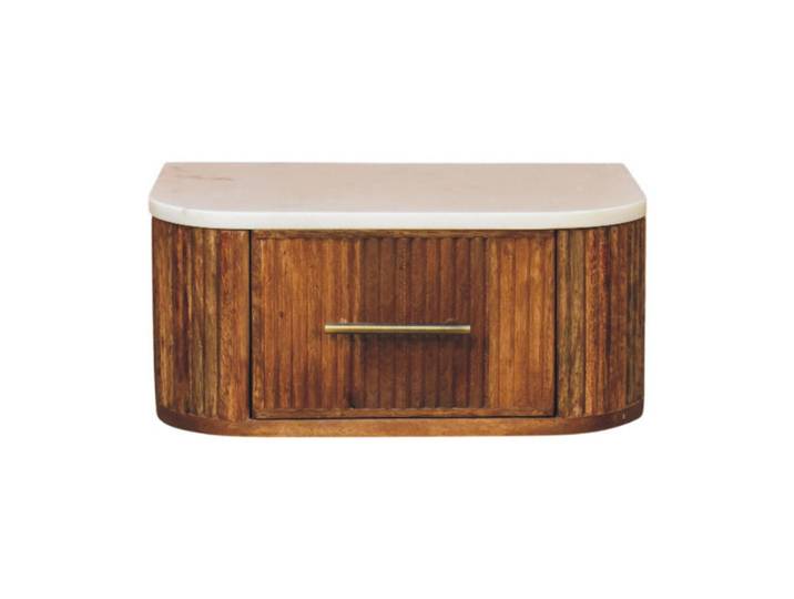 Artisan Furniture Nachttisch mit Golden-Teak-Finish, Marmorplatte oben, 1 Schublade, braun, Braun, Holz, Echtholz,Mangoholz, Quadratisch, 44x20x31 cm, Schlafzimmer, Nachttische