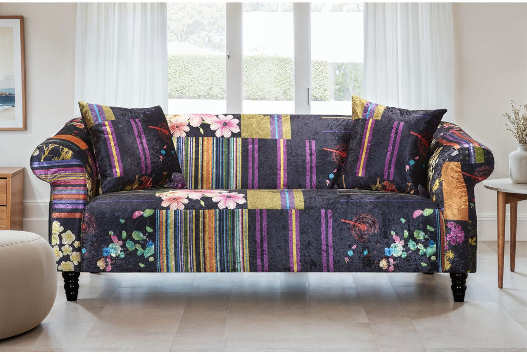 ClassicLiving Forsyth Crushed Velvet Patchwork Sofa Black 3