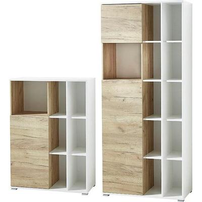 Büromöbel-Set GERMANIA "GW-Lioni", weiß (weiß, navarra, eiche, nachbildung), Holzwerkstoff Metall, Holzwerkstoff, Metall, Arbeitsmöbel-Sets, Büromöbel-Set