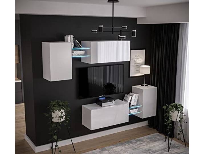 Furnitech Wohnwand Wohnzimmer Hängend Wohnwand Modern Wohnzimmer Schrankwand mit Regale und TV Schrank Wohnzimmer Möbel ohne LED (AN97-21W-HG2 1C)