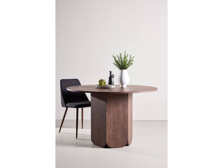 Esstisch VENTURE HOME Tekla, runder Esstisch in warmem Mokka, gerippte Basis, Ø 120 cm , braun (mocca, mocca, mocca), B:120cm H:75cm T:120cm, Tische, Esstisch, Esszimmertisch, MDF, Papierlaminat, zentraler Mittelfuß, geräumig
