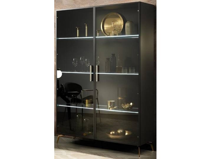 Xlmoebel Vitrine Modernes Vitrinenschränkchen in Holzoptik für stilvolle Präsentation (1-St., Vitrine) Hergestellt in Italy