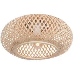 Deckenleuchte Wohnzimmerlampe Holzleuchte, Deckenlampe aus Bambus, Korbgeflecht, beige, bauchig, Natur, 1x E27 Fassung, DxH 40x16,5 cm