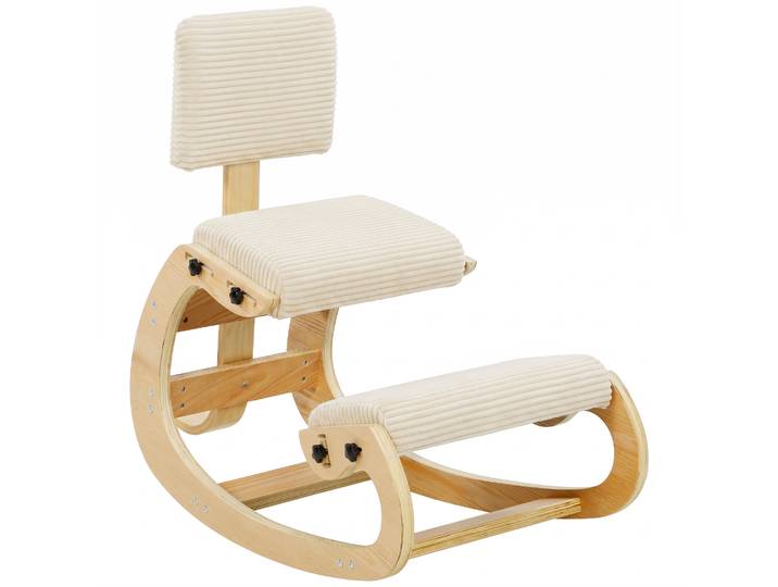 HOMCOM Ergonomische kniestoel met rugleuning, cordstof, voor thuis, kantoor en meditatie, crèmewit