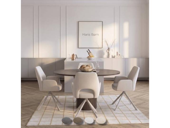 Haris Børn® Esszimmerstühle drehbar mit Armlehne (4er Set) Beige, Gestell grau - Esszimmerstuhl & Drehstuhl Esszimmer - Esstisch Stühle, Küchenstühle - 30 Tage risikofrei testen