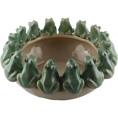 Dekofigur AM DESIGN "Schale mit Fröschen, aus Keramik", grün, B:32,5cm H:13cm T:13cm, Keramik, Dekofiguren, handgefertigte Osterdekoration
