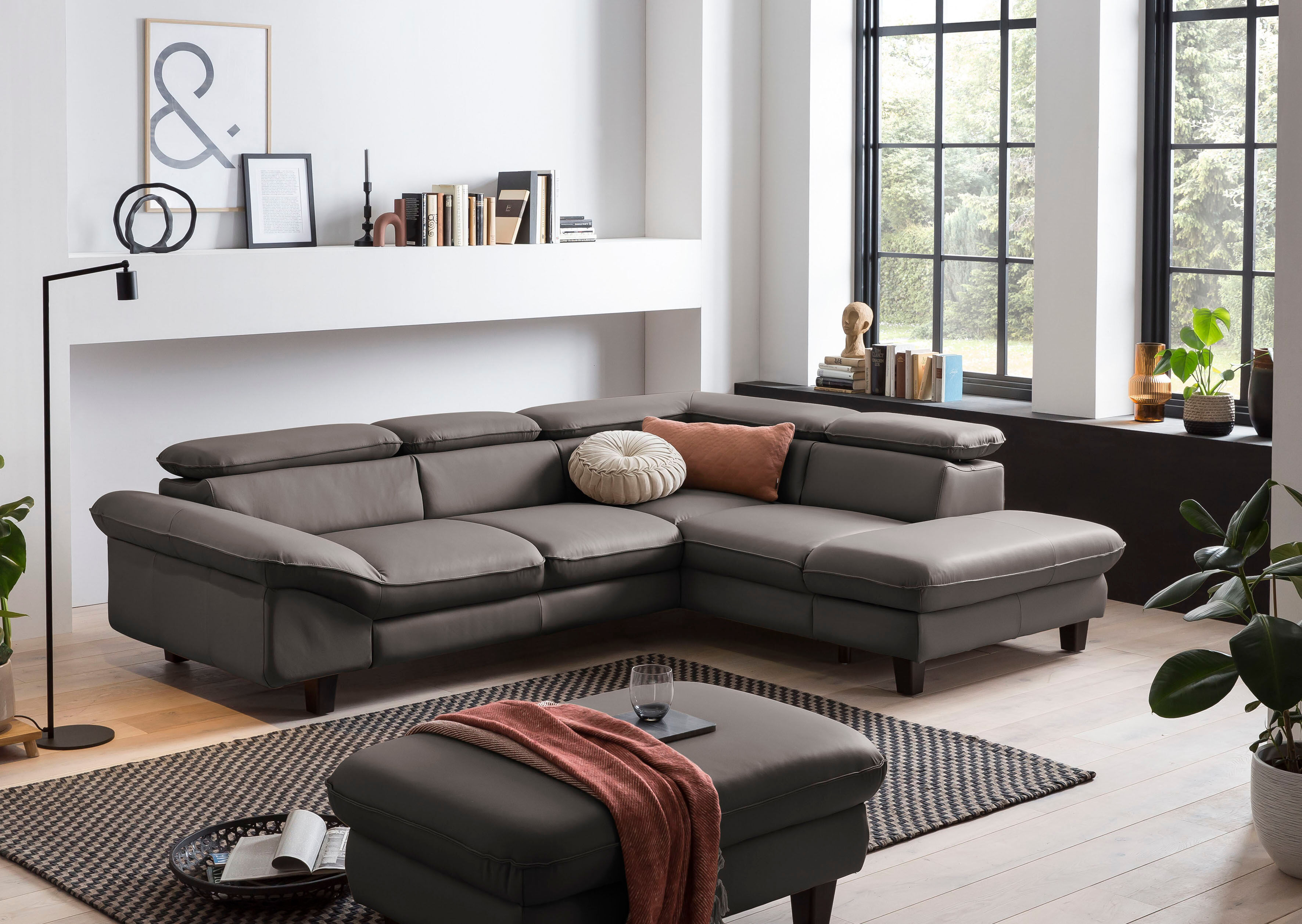 Ecksofa HOME AFFAIRE "Pilot L-Form", braun (cacao), B:266cm H:73cm T:108cm, 100% Polyester; Feinstruktur 75000 Scheurtouren; Struktur 35000 Scheuertouren, Mikrofaser 40000 Scheuertouren, Sofas, Ecksofa, mit Kopfteilverstellung, wahlweise mit Schlaffunktio