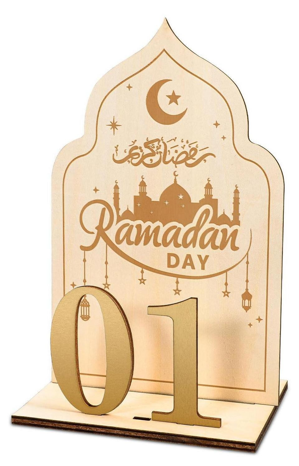 HOWAF Ramadan Kalender 2026 van hout met 30-dagen aftelling voor Eid Mubarak decoratie