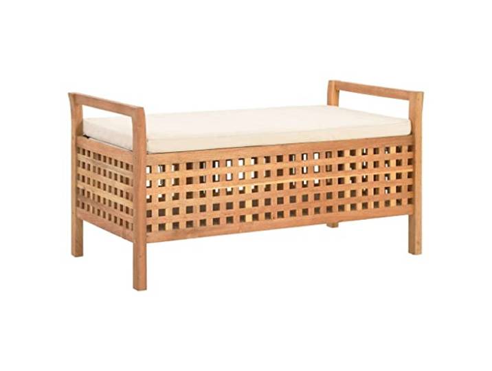 VIHHQGC Sitzbank mit Stauraum 93x49x49 cm Walnuss Massivholz mit Kissen Massives Walnussholz, Sperrholz, gepolstertes Kissen, abnehmbarer Bezug, Reißverschluss, belüfteter Stauraum