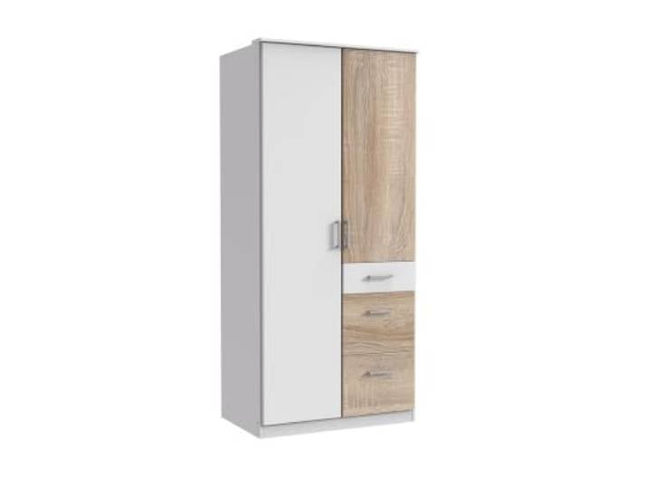 Kleiderschrank Click in Weiß mit Eiche Sägerau 91 cm Breite, ohne Spiegel