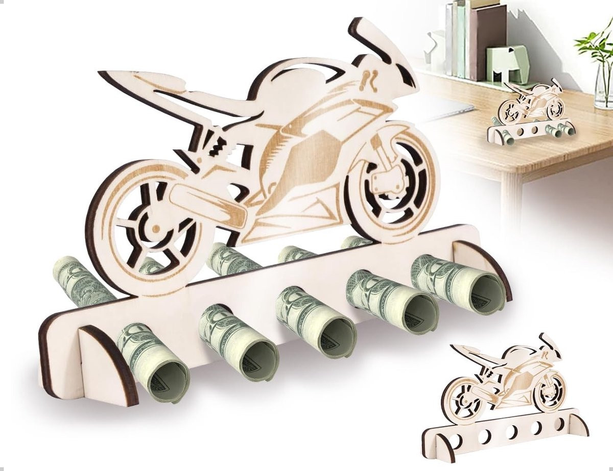 Creatieve houten motorfiets decoratie en spaarpot voor volwassenen