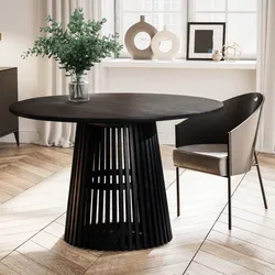 Esstisch rund Ø 120 Massivholz Schwarz Esszimmertisch Design Küchentisch massiv