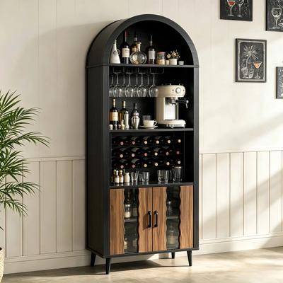 GREATPLANINC "71"" Tall Arched Liquor Cabinet Wine Bar Cabinet"