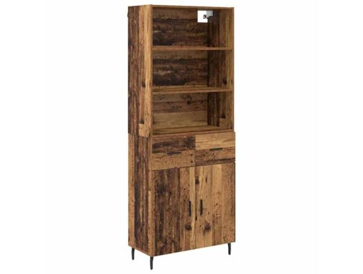 GHVBNMF Highboard 69,5x34x180 cm Altholz-Optik Holzwerkstoff Glas Zweiteiliges Design mit 2 Türen und Schublade. Ideal für Wohnzimmer und Esszimmer als eleganter Stauraum.