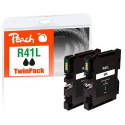 Peach Doppelpack Tintenpatrone schwarz kompatibel zu Ricoh GC41KL*2, 405765*2