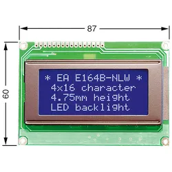 LCD 164A BL - LCD-Modul, 4x16, H:4,8mm, bl/ws, m.Bel.