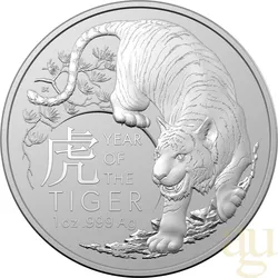 1 Unze Silbermünze Australien RAM Lunar Tiger 2022