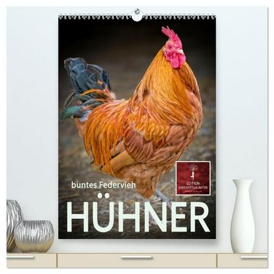 Hühner - buntes Federvieh (hochwertiger Premium Wandkalender 2027 DIN A2 hoch), Kunstdruck in Hochglanz