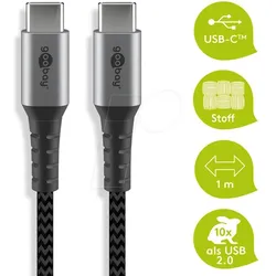 GOOBAY 49302 - Sync- & Ladekabel, USB-C > C, 1,0 m,Textil, schwarz