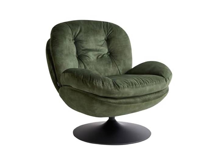 Beliani Sessel Samt dunkelgrün gesteppt mit Drehfunktion Metallgestell schwarz Retro Nolvik