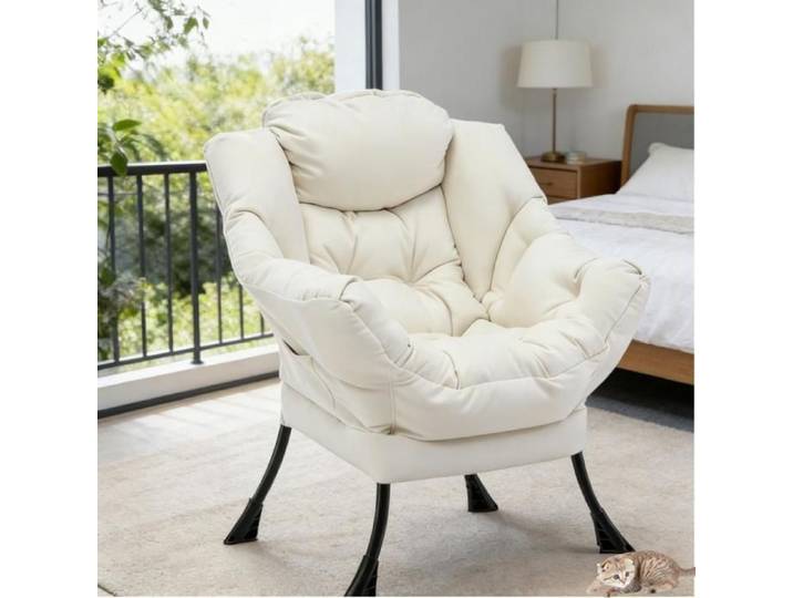 Fauteuil Relax avec Oreiller-MENGDA-Fauteuil moelleux-Fauteuil de loisirs-Avec cadre en acier et tissu velours-Charger 150 KG-Beige