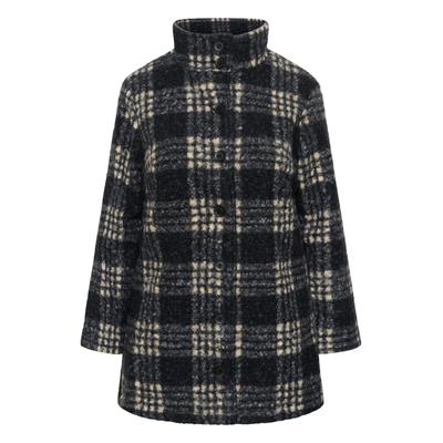Wintermantel KAFFE CURVE "KAFFE Curve Jacke KCsebina", Damen, Gr. 48, schwarz-weiß (schwarz, grau, braun check), Mäntel Wintermantel