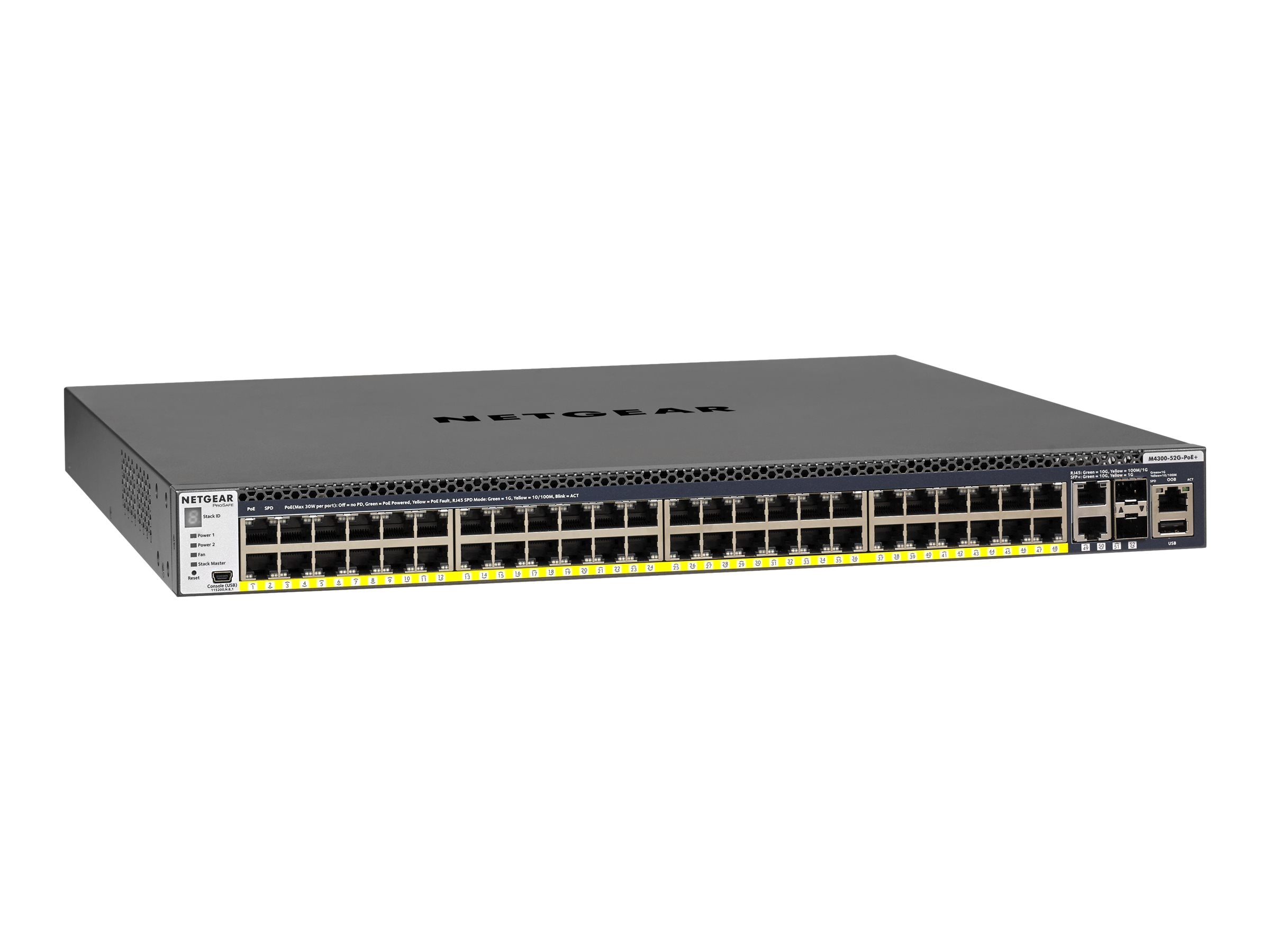NETGEAR GSM4352PA M4300-52G-PoE+ (550W PSU) stackl.mgd.Managed Switch mit 48x1G PoE+ und 4x10G incl.2x10GBASE-T and 2xSFP+ Layer 3