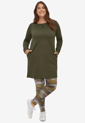 Plus Size Women's French Terry Tunic Dress by Ellos Studio in Deep Olive (Size 3X)