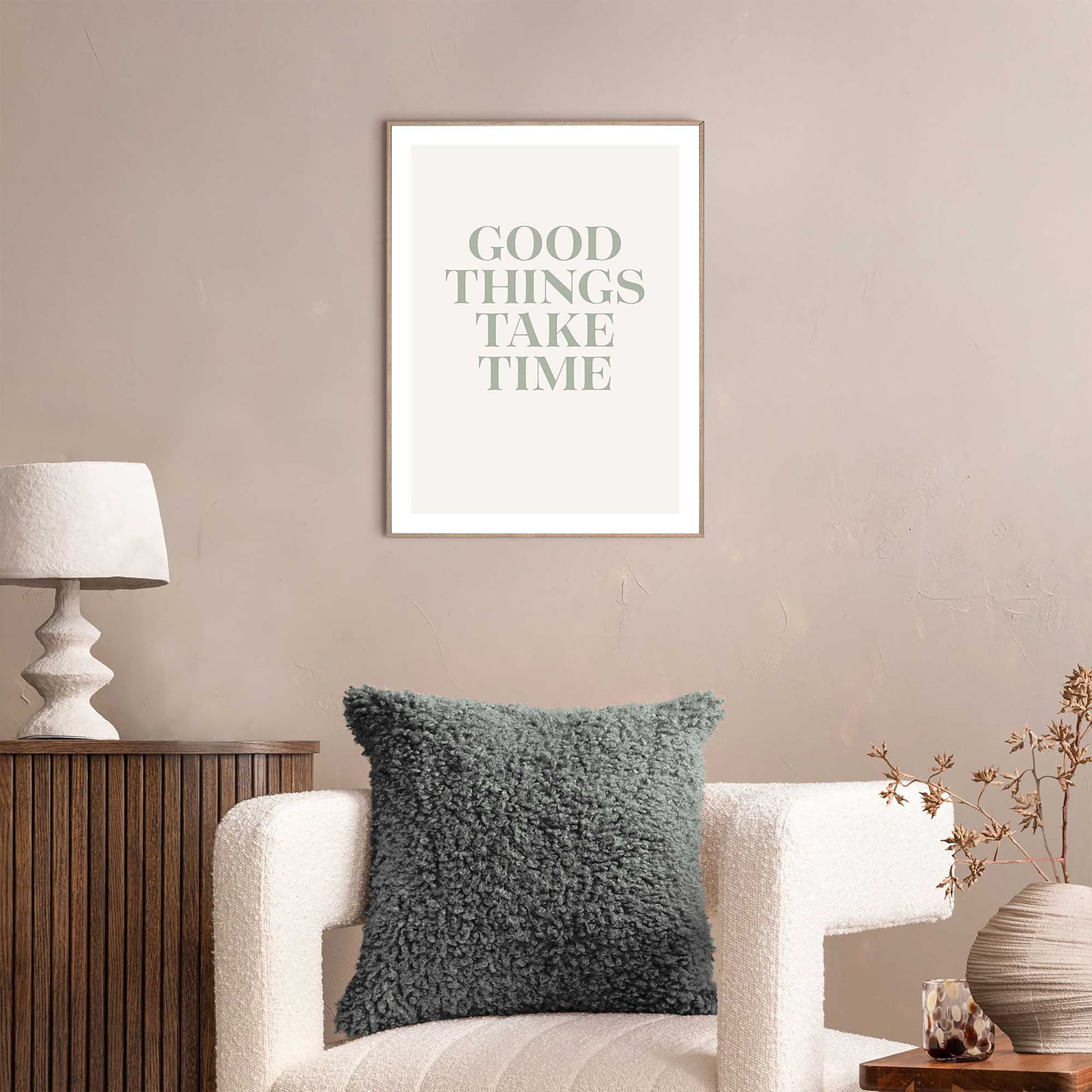 home24 Kunstprint Take Your Time MDF beige/groen, 30 x 40 x 1 cm