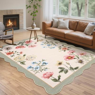 Garvee Floral Plaid Bordered Area Rug