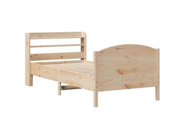 KTHLBRH Bett 75 x 190 cm Massivholz Kiefer mit Ablagen Lattenrost inklusive, Kopfteil mit 3 Ablagen, stabile Struktur, ohne Matratze