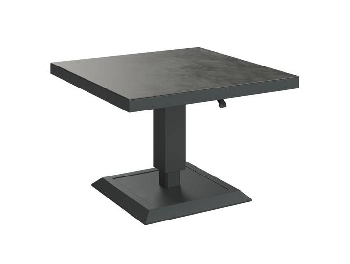 Ambia Garden Loungetisch, Grau, Dunkelgrau, Metall, Glas, quadratisch, Säule, Bodenplatte, 85x51-71x85 cm, höhenverstellbar, Gartenmöbel, Loungemöbel, Lounge-Serien