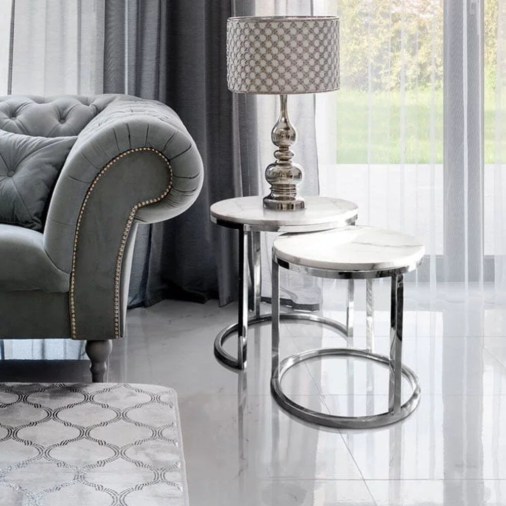 Canora Grey Audrie Pedestal Round Nesting Side Tables Silver 50 H x 55 W x 55 D cm