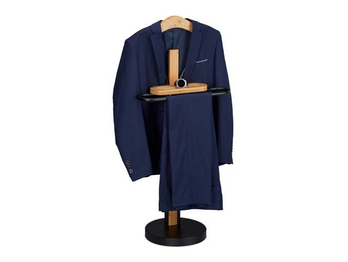 Relaxdays valet avec support autonome costumes sans plis porte-vêtements bambou&métal 109 x 48 x 30cm noir/nature