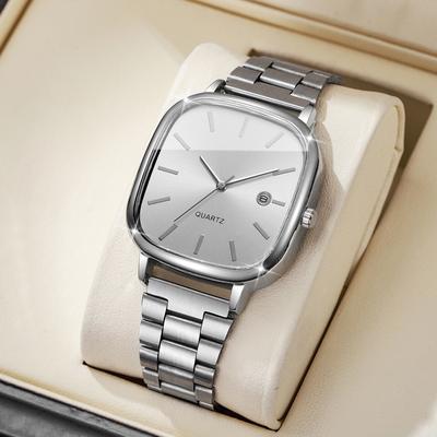 USA Free Shipping Shop Executive Mens Business Watch With Calendar Quartz Movement & Classic Analog Design silver White No Box